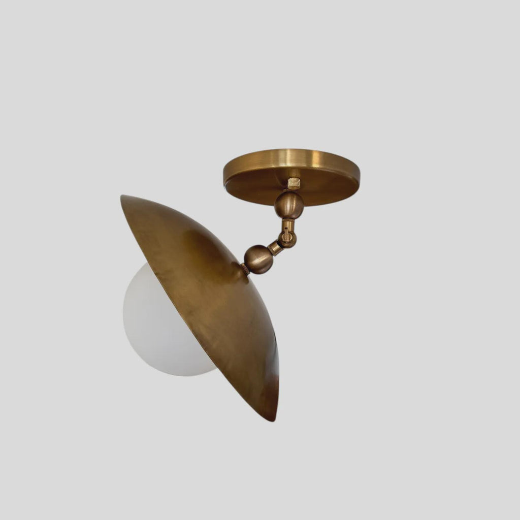Handmade Brass Dome Ceiling Light: Mid-Century Modern Opal Glass Fixture
