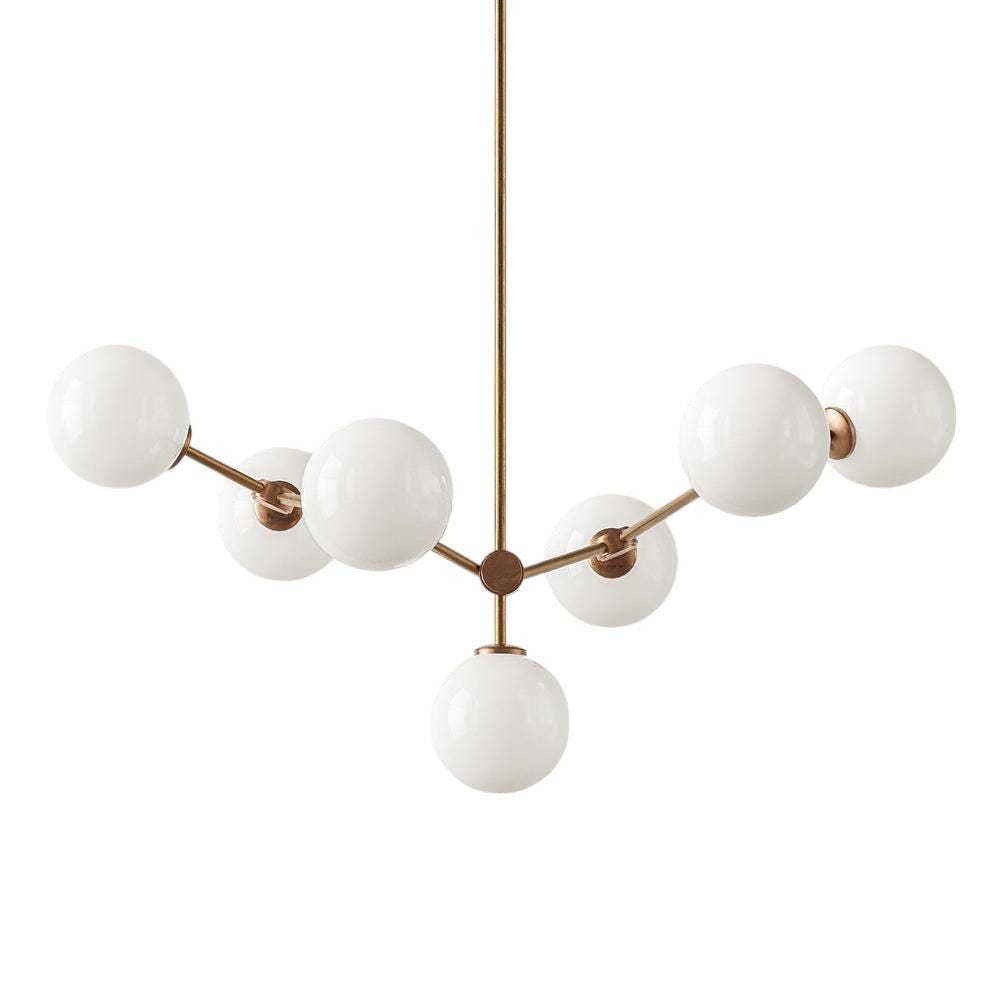 Modern Starburst Brass Chandelier with Glass Globes