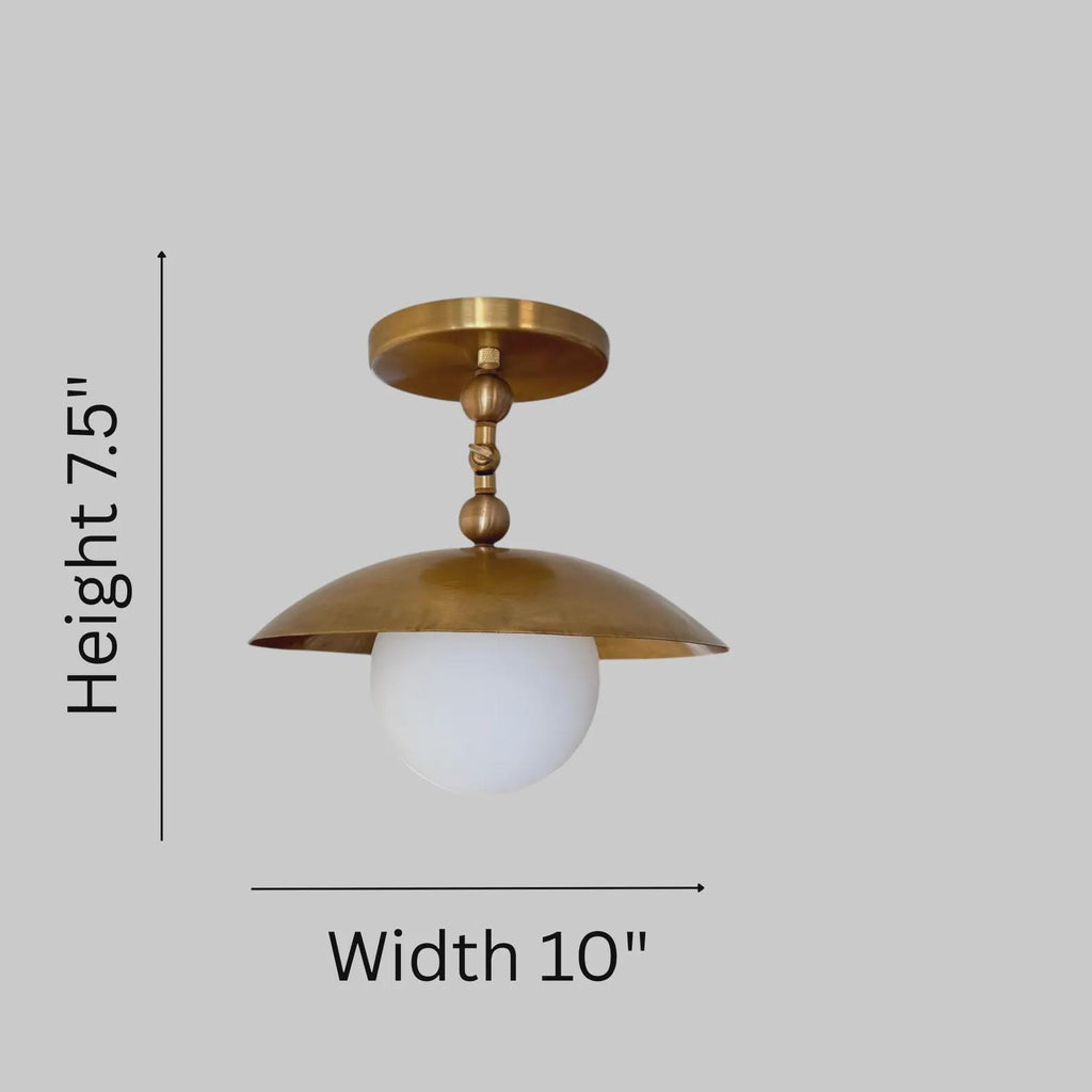 Handmade Brass Dome Ceiling Light: Mid-Century Modern Opal Glass Fixture