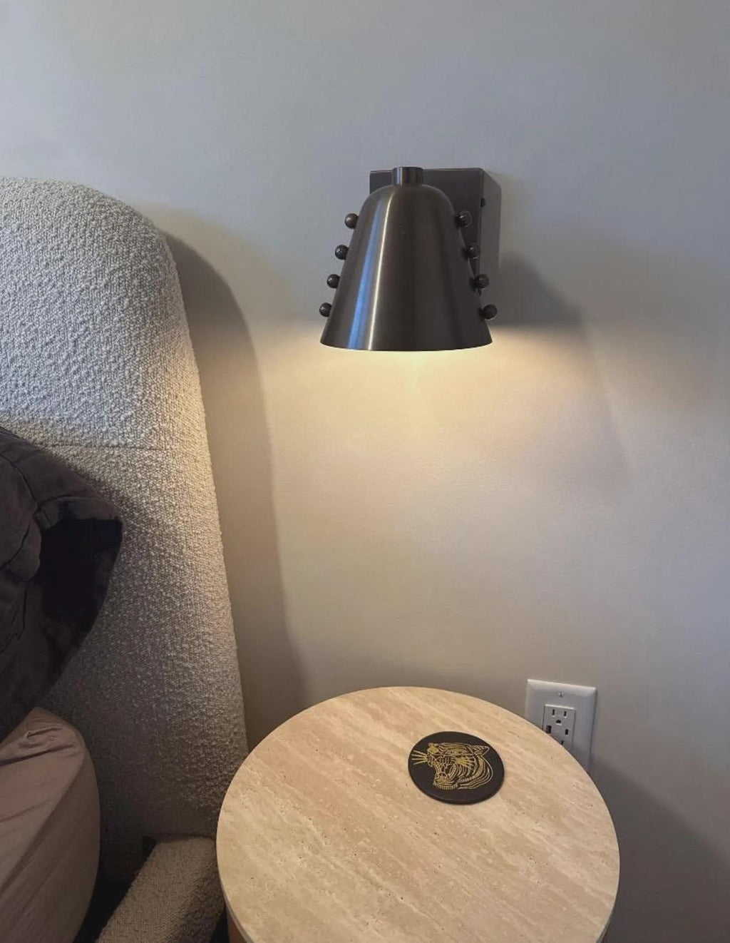 Bold Cone Brass Wall Sconce with Rivet Accents – Handcrafted Mid-Century Design